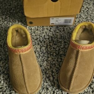 SOLD Uggs NIB Tan Suede Slip-On Shoes with Colorful Trim